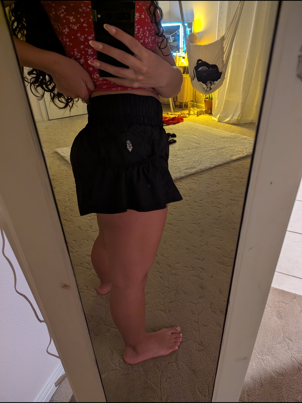 Free People Black Ruffle Hem Skort with Elastic Smocked Waist